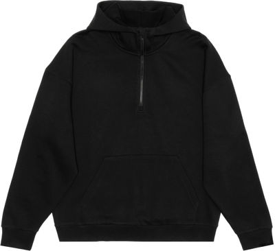 Am image of a Custom Just Like Hero Unisex Drop Shoulder Scuba Half Zip Hoodie in Black!