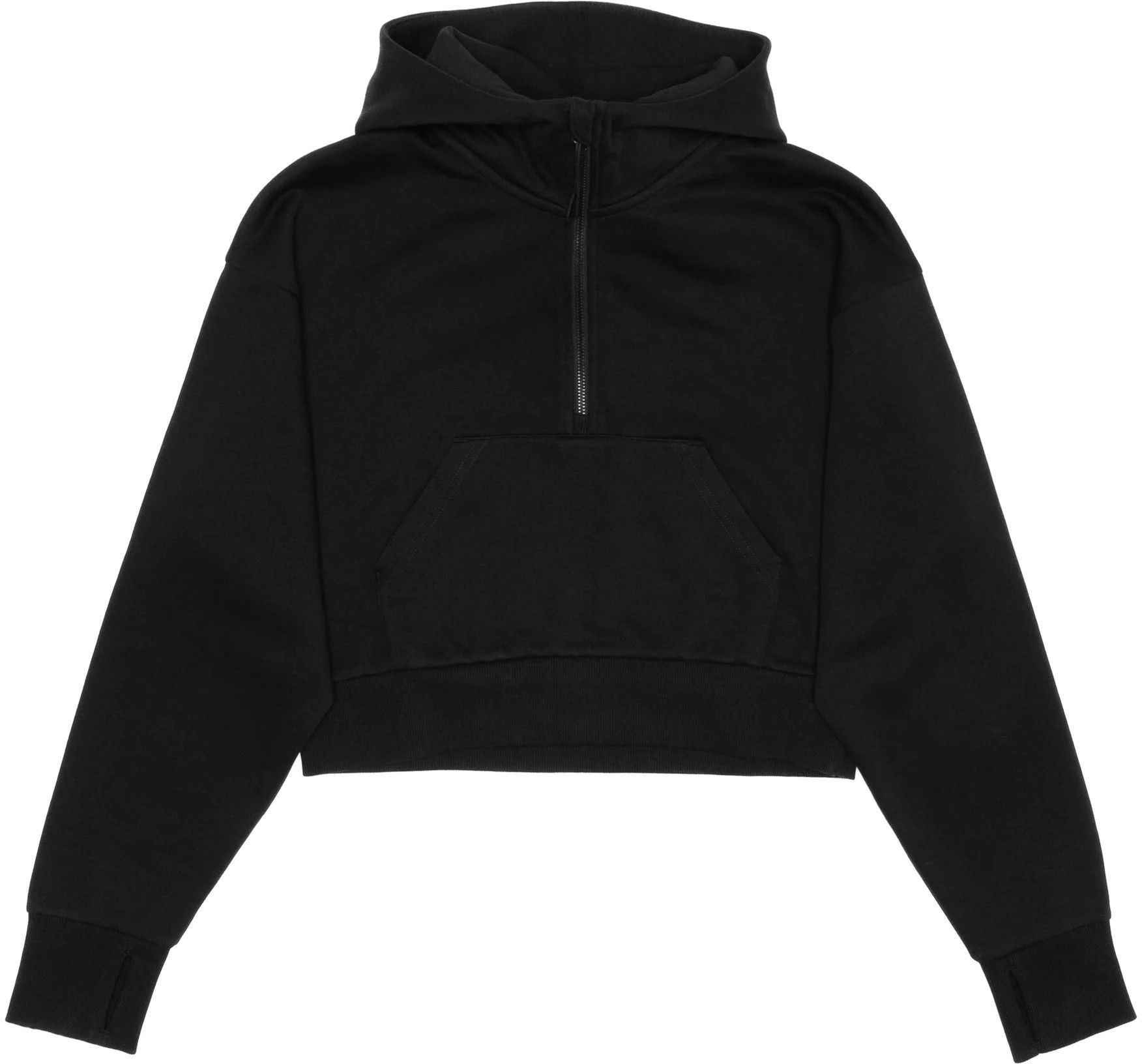 Just Like Hero Cropped Drop Shoulder Scuba Half Zip Hoodie in Black