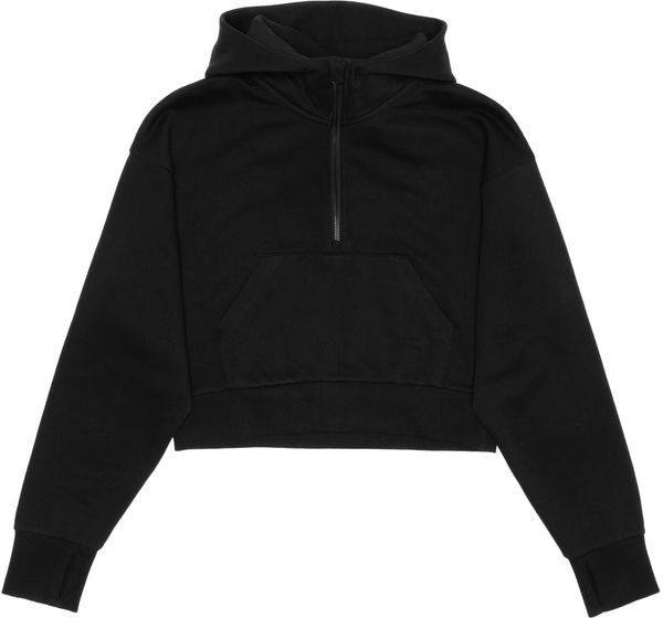 Am image of a Custom Just Like Hero Cropped Drop Shoulder Scuba Half Zip Hoodie in Black!