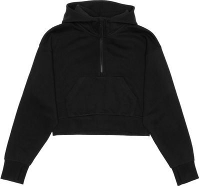 Am image of a Custom Just Like Hero Cropped Drop Shoulder Scuba Half Zip Hoodie in Black!