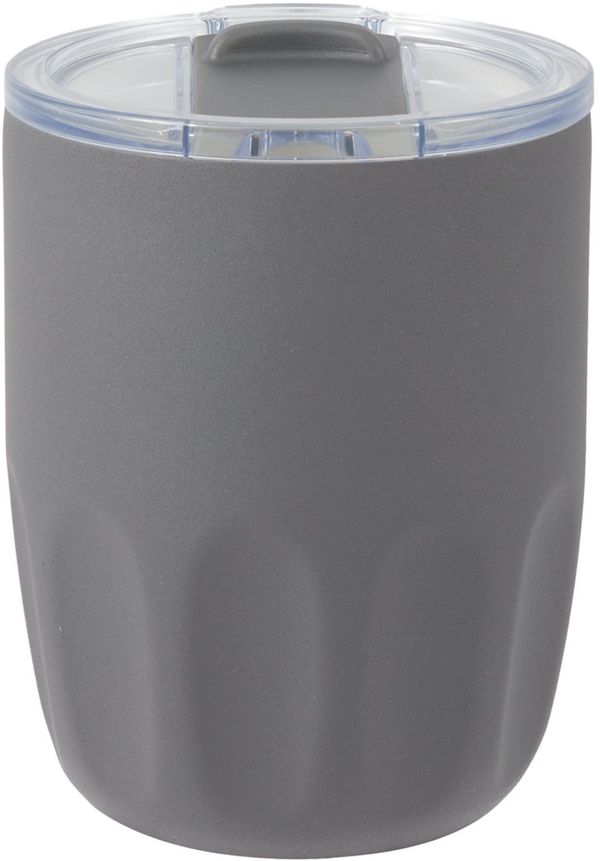 An image of a Custom Olla 10 oz Vacuum Coffee Cup With Ceramic Liner in Charcoal!