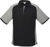 Am image of a Custom Biz Collection Mens Nitro Polo in Black/Grey/White!