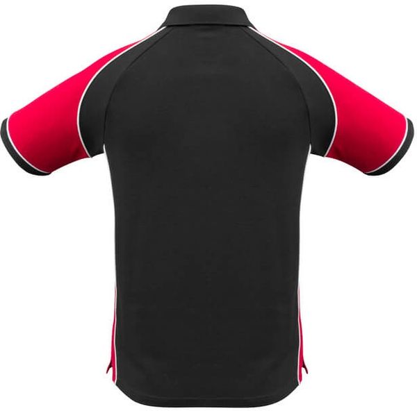 Am image of a Custom Biz Collection Mens Nitro Polo in Black/Red/White!