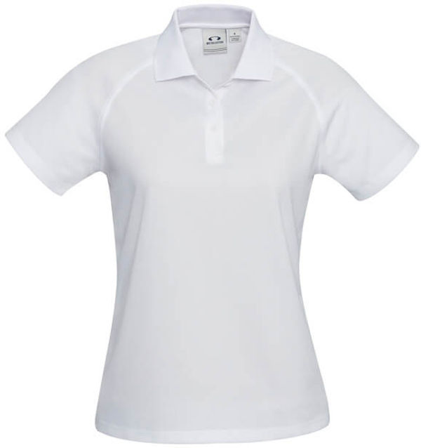 Am image of a Custom Biz Collection Ladies Sprint Polo in White!