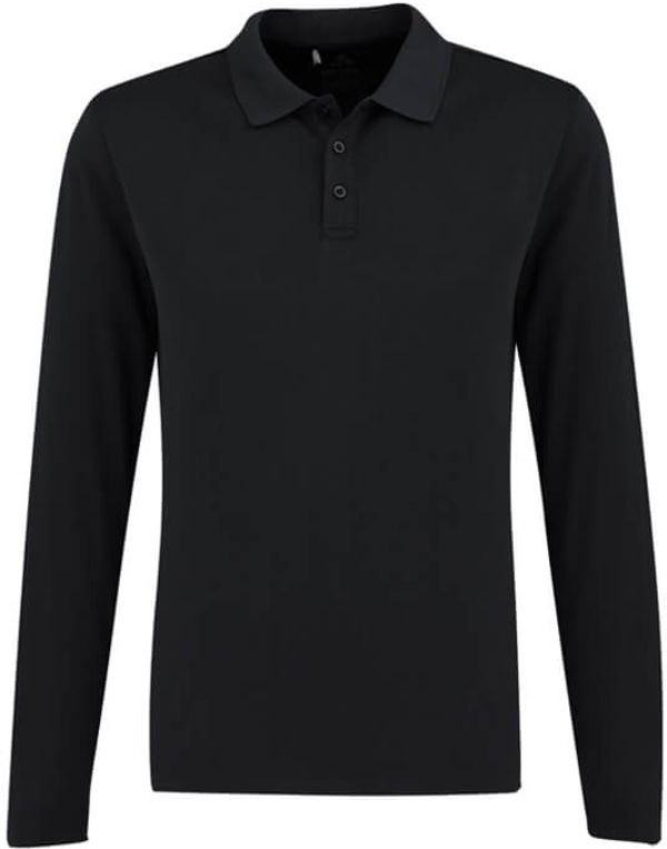 Am image of a Custom Biz Collection Mens Ace Long Sleeve Polo in Black!