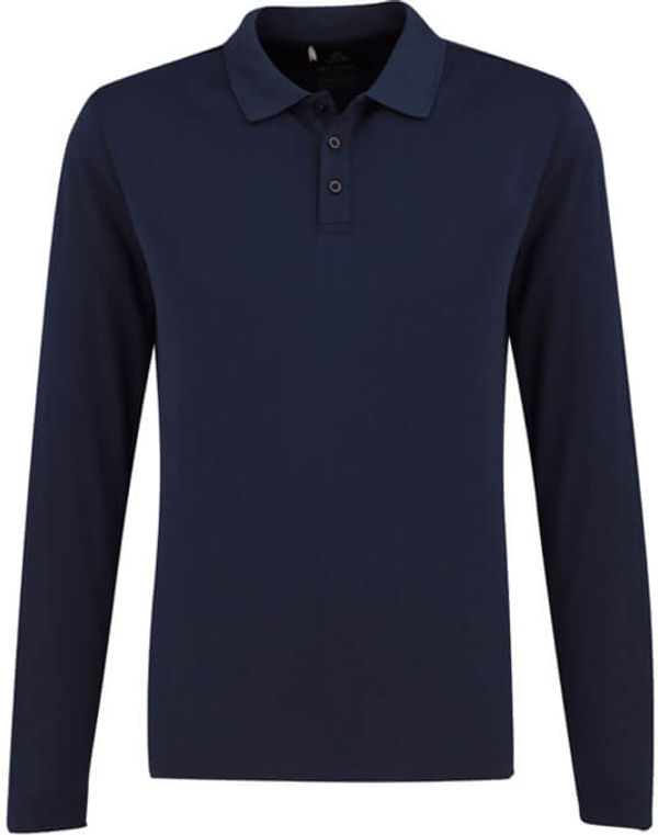 Am image of a Custom Biz Collection Mens Ace Long Sleeve Polo in Navy!