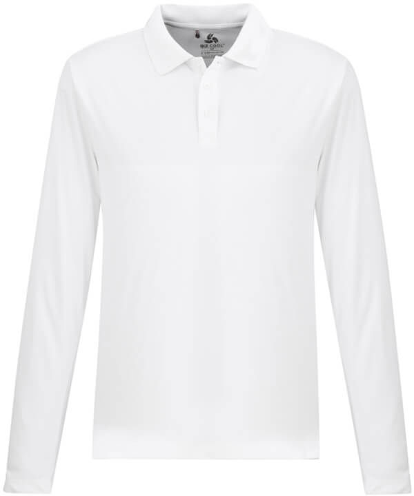 Am image of a Custom Biz Collection Mens Ace Long Sleeve Polo in White!