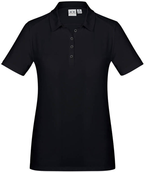 Am image of a Custom Biz Collection Ladies Aero Polo in Solid Black!