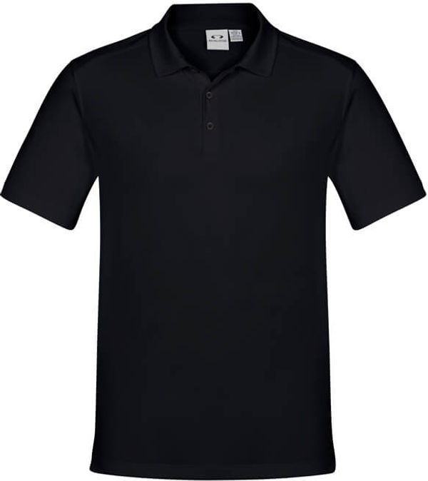 Am image of a Custom Biz Collection Mens Aero Polo in Solid Black!