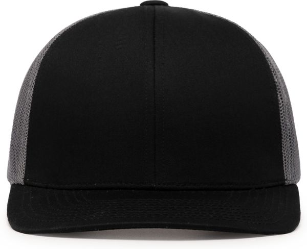 Am image of a Custom Pacific Headwear Trucker Snapback Hat in BLACK/ GRAPHITE!
