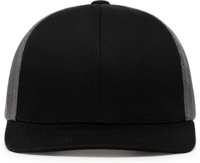 Am image of a Custom Pacific Headwear Trucker Snapback Hat in BLACK/ GRAPHITE!