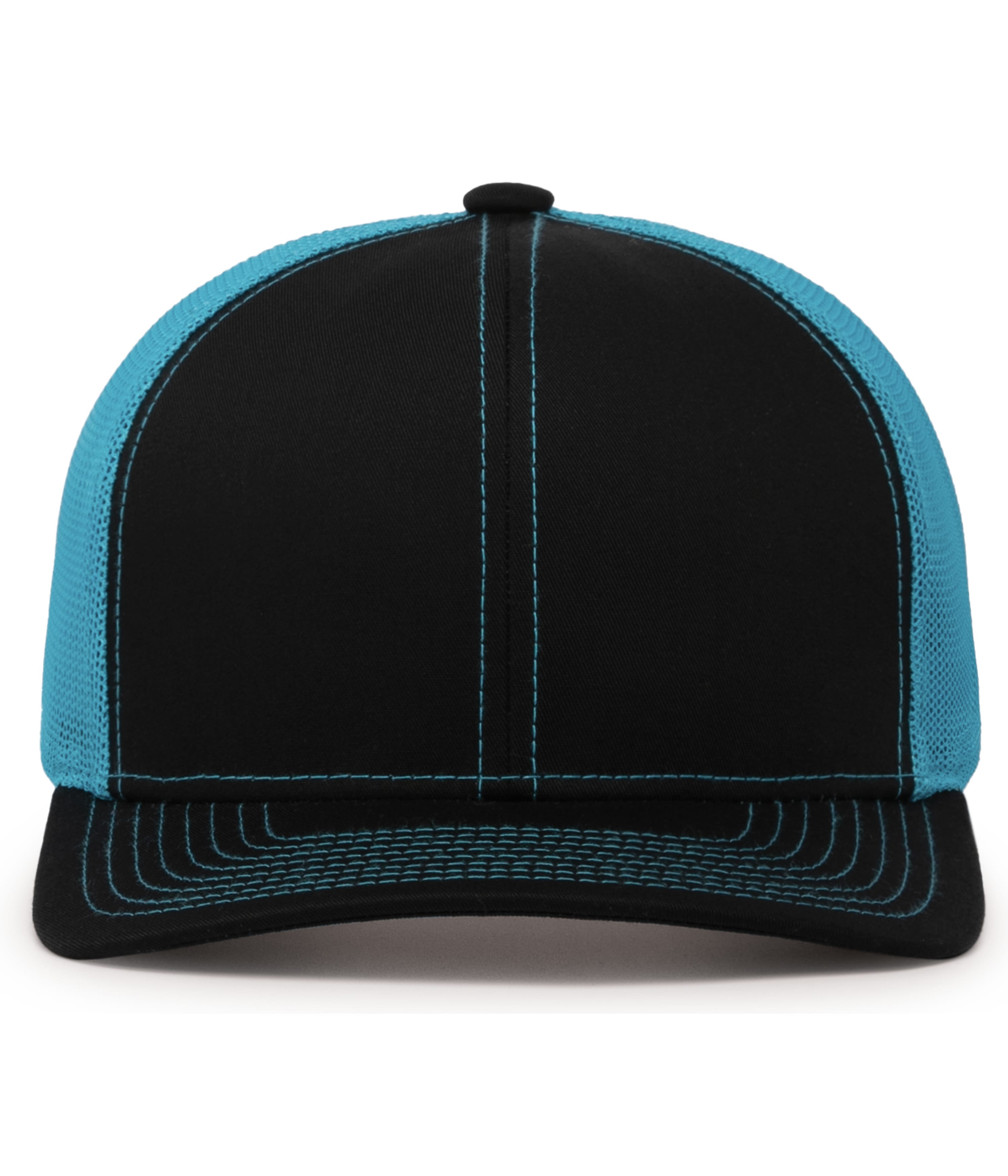 Pacific Headwear Trucker Snapback Hat in BLACK/ NEON BLUE