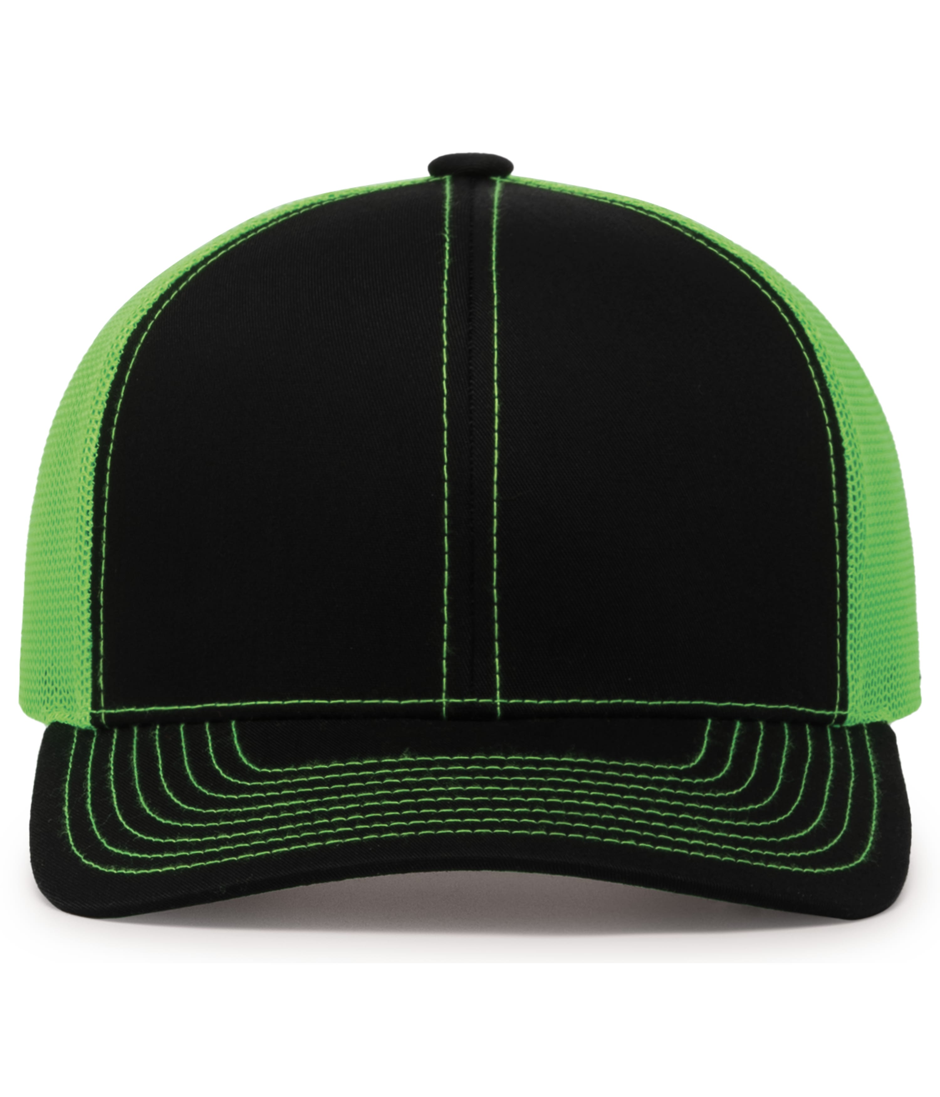 Pacific Headwear Trucker Snapback Hat in BLACK/ NEON GRN