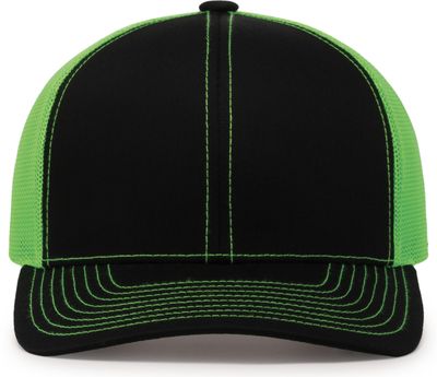 Am image of a Custom Pacific Headwear Trucker Snapback Hat in BLACK/ NEON GRN!