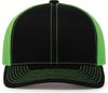 Am image of a Custom Pacific Headwear Trucker Snapback Hat in BLACK/ NEON GRN!