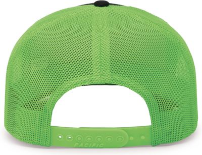 Am image of a Custom Pacific Headwear Trucker Snapback Hat in BLACK/ NEON GRN!