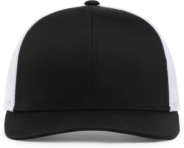 Am image of a Custom Pacific Headwear Trucker Snapback Hat in BLACK/ WHITE!