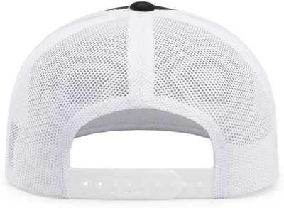 Am image of a Custom Pacific Headwear Trucker Snapback Hat in BLACK/ WHITE!