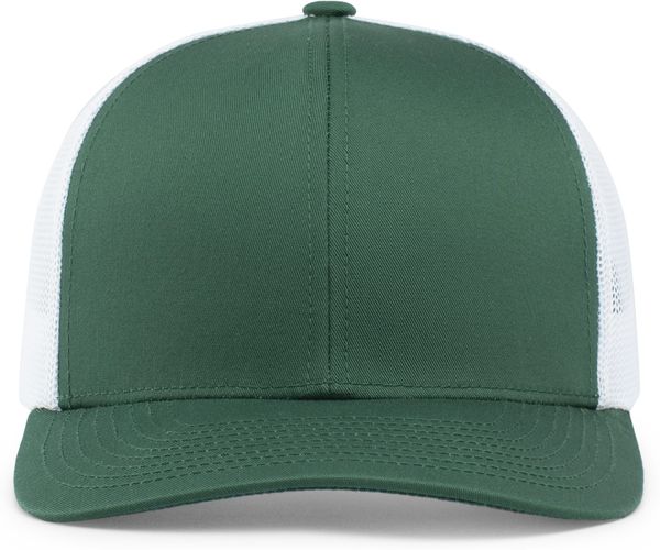 An image of a Custom Pacific Headwear Trucker Snapback Hat in DARK GREEN/ WHT!