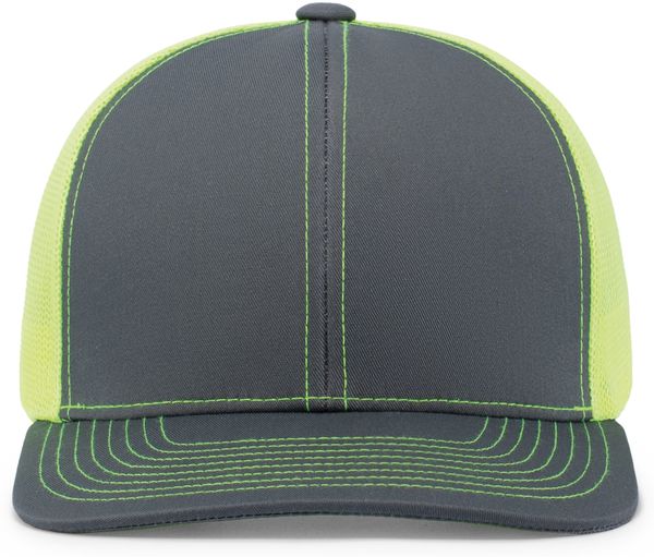 Am image of a Custom Pacific Headwear Trucker Snapback Hat in GRAPHITE/ N YLLW!