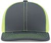 Am image of a Custom Pacific Headwear Trucker Snapback Hat in GRAPHITE/ N YLLW!