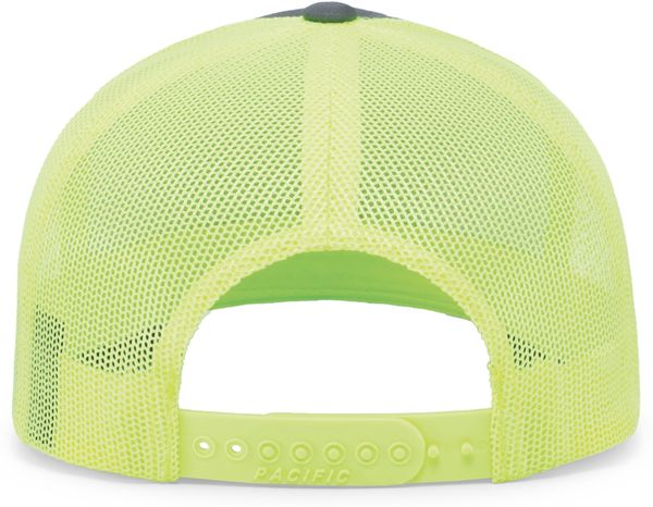 Am image of a Custom Pacific Headwear Trucker Snapback Hat in GRAPHITE/ N YLLW!