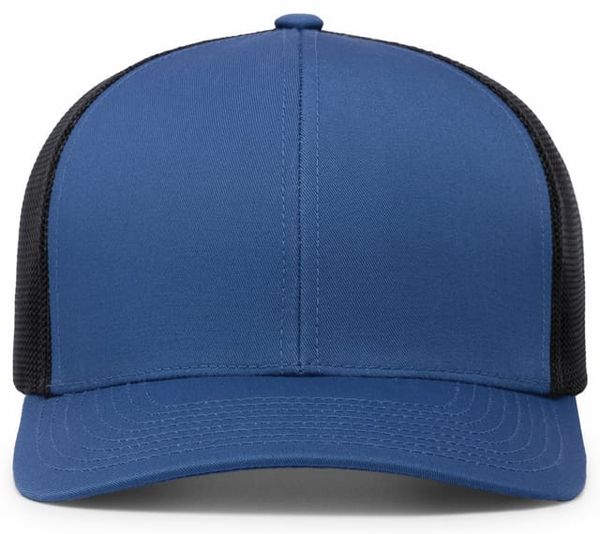 Am image of a Custom Pacific Headwear Trucker Snapback Hat in OCEAN BLUE/ CHAR!