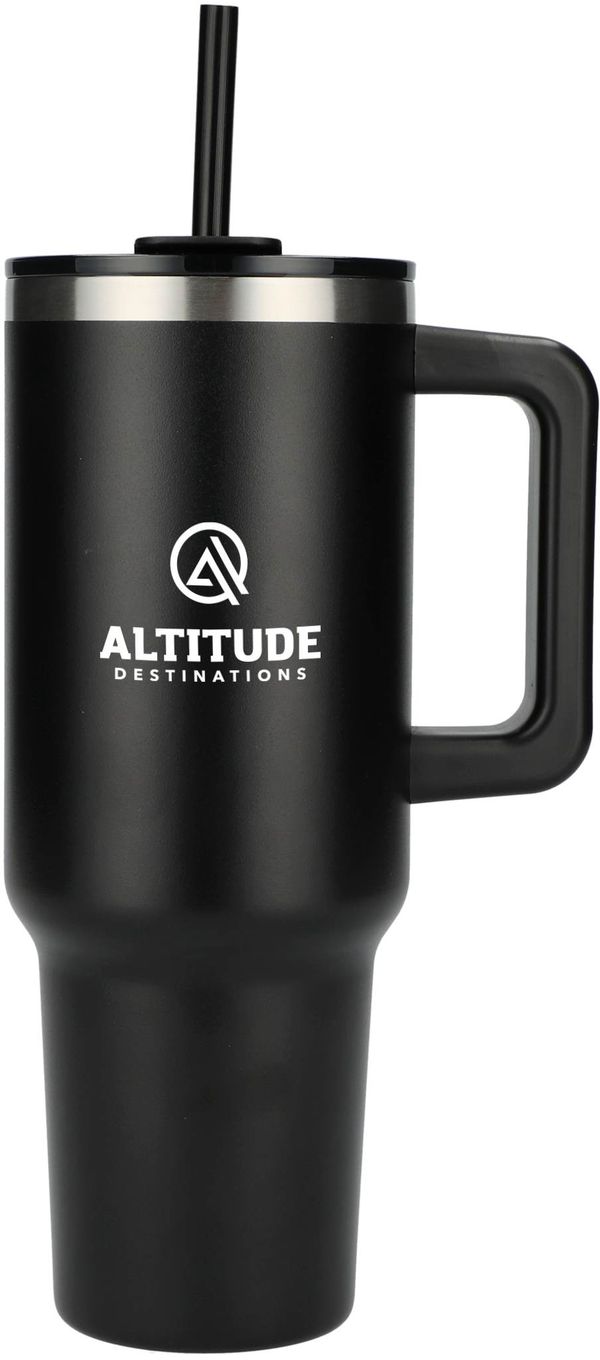 An image of a Custom Pinnacle 40 oz Vacuum Insulated Eco Friendly Travel Tumbler With Straw!