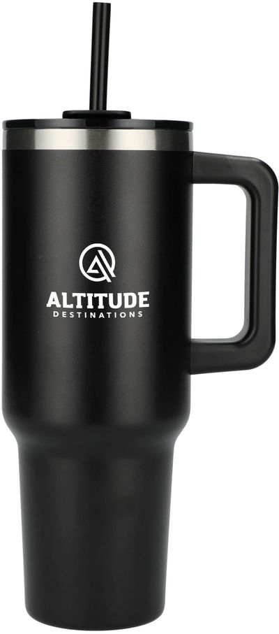 An image of a Custom Pinnacle 40 oz Vacuum Insulated Eco Friendly Travel Tumbler With Straw!