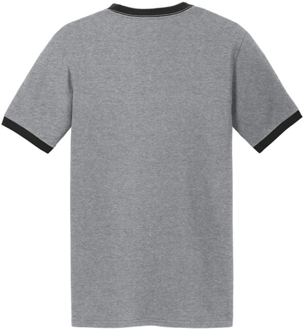 An image of a Custom Port & Co Core Cotton Ringer Tee in Athletic Heather/Jet Black!