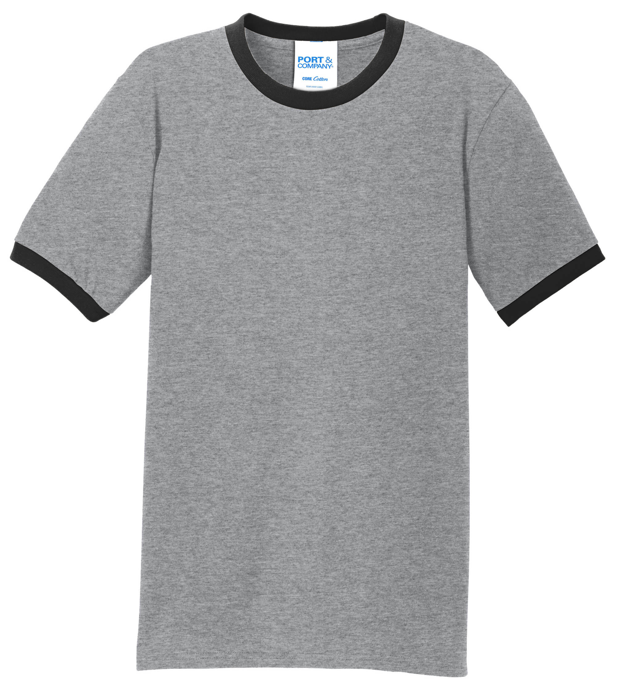 Port & Co Core Cotton Ringer Tee in Athletic Heather/Jet Black