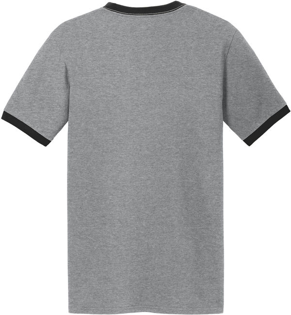 An image of a Custom Port & Co Core Cotton Ringer Tee in Athletic Heather/Jet Black!