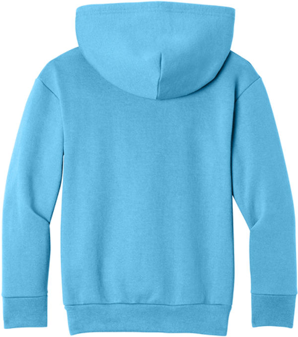 An image of a Custom Port & Co Youth Easy Fleece Pullover Hooded Sweatshirt in Aquatic Blue!