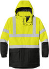 An image of a Custom Port Authority ANSI 107 Class 3 Safety Heavyweight Parka in Safety Yellow/Black/Reflective!