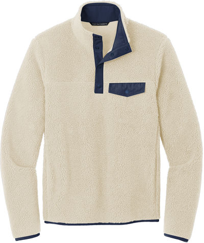 Am image of a Custom Port Authority Camp Fleece Snap Pullover in Oat/Dress Blue Navy!