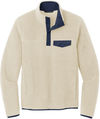 Am image of a Custom Port Authority Camp Fleece Snap Pullover in Oat/Dress Blue Navy!