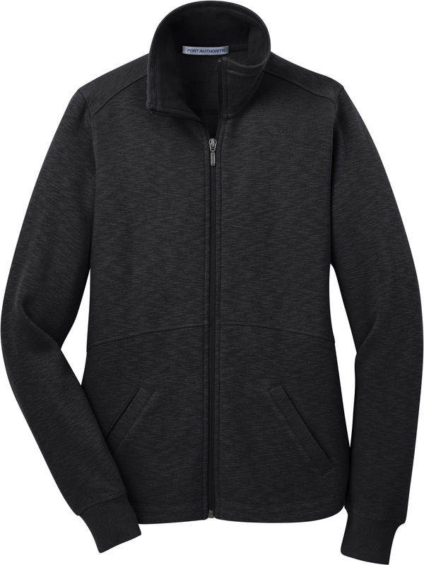 Am image of a Custom Port Authority Ladies Slub Fleece Full Zip Jacket in Black!