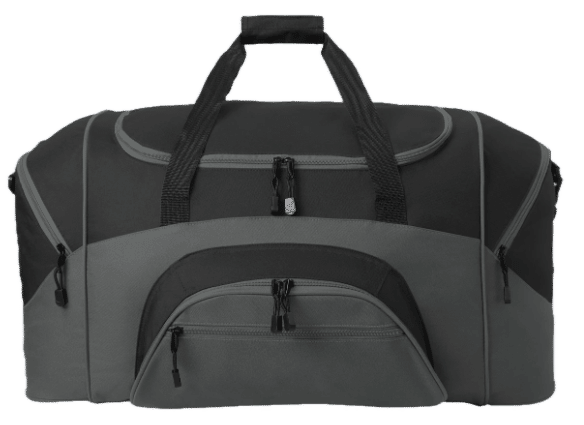 Port Authority Standard Colorblock Sport Duffel Bag in Black/Dark Charcoal