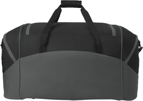 An image of a Custom Port Authority Standard Colorblock Sport Duffel Bag in Black/Dark Charcoal!
