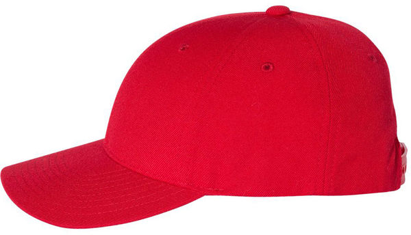 An image of a Custom Premium Curved Visor Snapback Cap in Red!