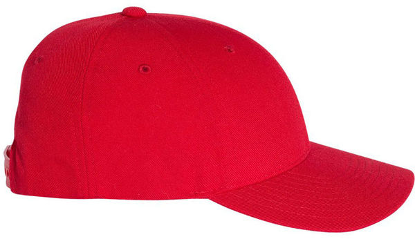 An image of a Custom Premium Curved Visor Snapback Cap in Red!