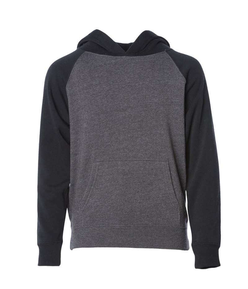 Independent Trading Co Youth Special Blend Raglan Hooded Sweatshirt in Carbon/Black