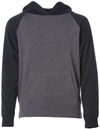 Am image of a Custom Independent Trading Co Youth Special Blend Raglan Hooded Sweatshirt in Carbon/Black!
