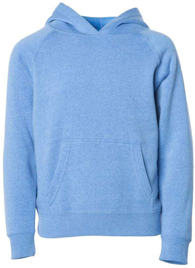 Am image of a Custom Independent Trading Co Youth Special Blend Raglan Hooded Sweatshirt in Pacific!