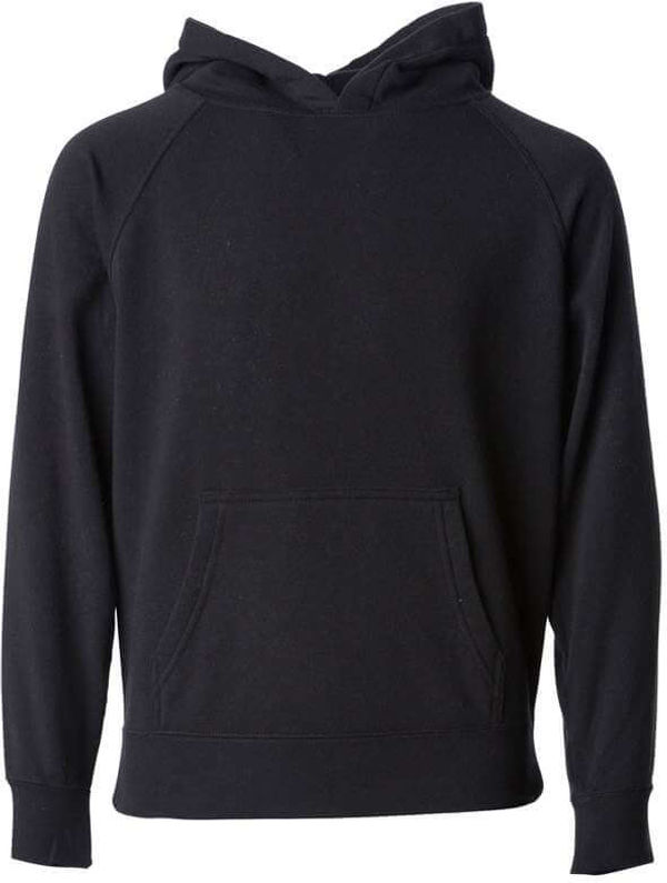 Am image of a Custom Independent Trading Co Youth Special Blend Raglan Hooded Sweatshirt in Black!