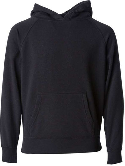 Am image of a Custom Independent Trading Co Youth Special Blend Raglan Hooded Sweatshirt in Black!