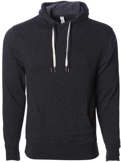 Am image of a Custom Independent Trading Co Unisex Heather French Terry Hooded Pullover in Charcoal Heather!