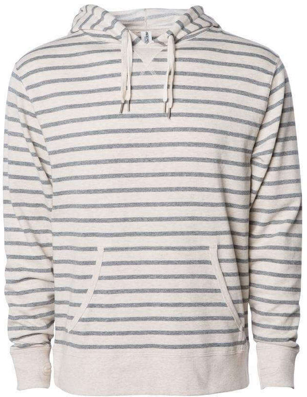 Am image of a Custom Independent Trading Co Unisex Heather French Terry Hooded Pullover in Oatmeal Heather/Salt and Pepper!