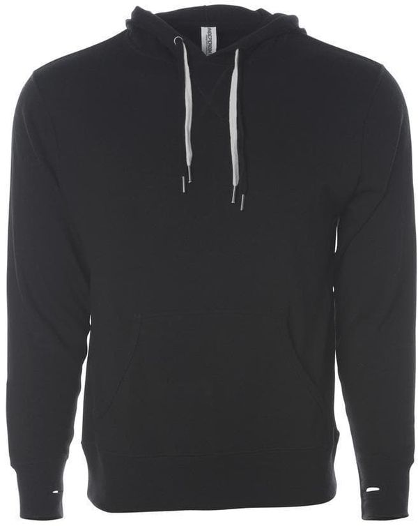 Am image of a Custom Independent Trading Co Unisex Heather French Terry Hooded Pullover in Black!