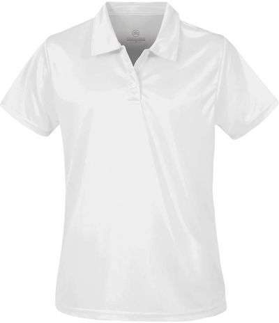 Am image of a Custom Stormtech Womens Apollo H2X Dry Polo in WHITE!